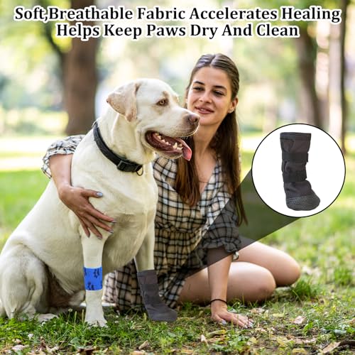2Pcs Pfotenschutz Hund Verletzung Hundeschuhe bei Verletzungen Hundeschuhe Pfotenschutz Pfotenschuhe Hund Verletzung Atmungsaktiv,Weich Haustierwunden Verhindern Lecken mit 1 Selbsthaftende bandage（M）