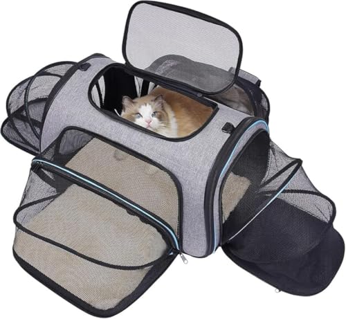Xiraivke 猫キャリー 猫、子犬、小型犬用のフリースパッド付きの4面拡張可能なペットキャリ? 航空会社承認のソフトサイドペットトラベルキャリ?