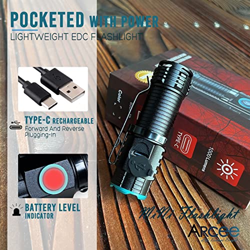 Arcee Rechargeable Flashlight, Compact Edc Led Flashlight With Clip, 1000 Lm Bright Powerful Torch For Camping Accessories, Hiking, Emergency, Hurricane, Fishing, Power Outage (1 Pack Small) #TOP4