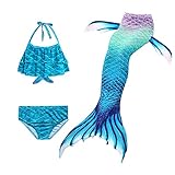 【DiseñO Destacado】: Traje De BañO De Dos Piezas Biniki Para NiñAs Con Estampado Moderno - Sirena. El PatróN De Sirena Crea La IlusióN De Escamas De Pescado Reales. Hermosa Parte Superior De Color Con Un Corte Fluido De Un Solo Hombro, Correas De Hombro Ajustables Individualmente. Su Hijo Puede Usar Un Bikini Solo O Transformarse En Una Princesa Sirena En Cualquier Momento.