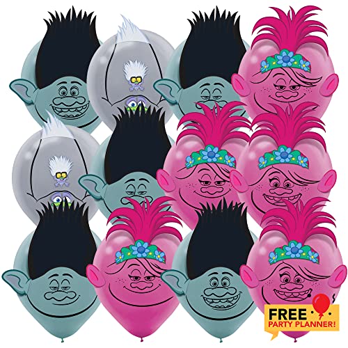 Amscan Trolls 12 Count Balloons With Paper Add-Ons - Poppy Branch Guy Diamons - 12" Latex Birthday Party Balloon Favor For Kid - Parties, Favors, Prizes - Birthday Music Decorations Supplies Set #TOP10