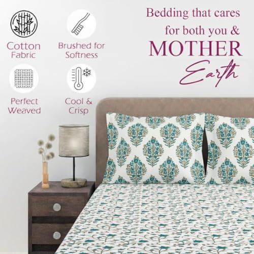 Image of Trance Home Linen 180TC 100% Cotton Single Size Printed Bedsheet | Bedding Set of Single Size Flat Bed Cover with 1 Pillow Covers (60x100 inch |1.52 Mtr x 2.54 Mtr - Jaal Green)
