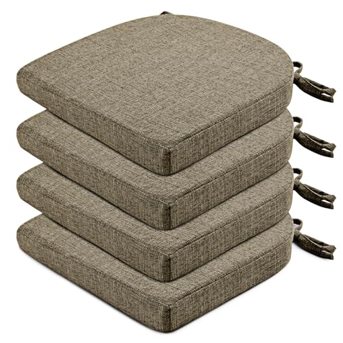 Image of Wellsin Chair Cushions for Dining Chairs 4 Pack - Kitchen Chair Cushions with Ties and Non-Slip Backing - Dining Chair Pads 16 inchX16 inchX2 inch, Khaki