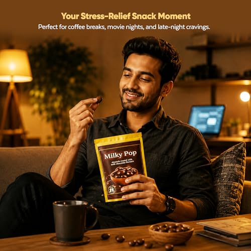 Image of DRIYOZ Milky Pop Milk Chocolate Coated Almonds 250g | Crunchy Roasted Badam with Creamy Chocolate Flavour Coating | Premium Sweet Nut Snack for Gifting, Parties, Travel & Daily Cravings