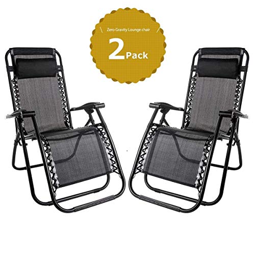 BIGWING Style Garden Chairs,Set of 2 Heavy Duty Textoline Zero Gravity Chairs Garden Outdoor Patio Sunloungers Folding Reclining Chairs Lounger Deck Chairs