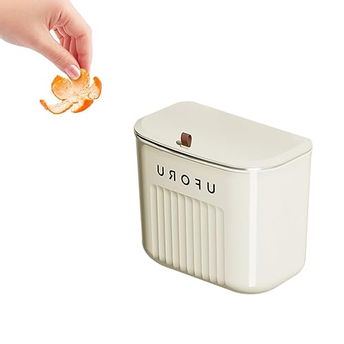 Miniatura 1 de Basurero colgante de 5 litros, cesta de basura pequeña de cocina, cubo de basura de 1.3 galones con tapa, contenedor de basura para encimera, puerta