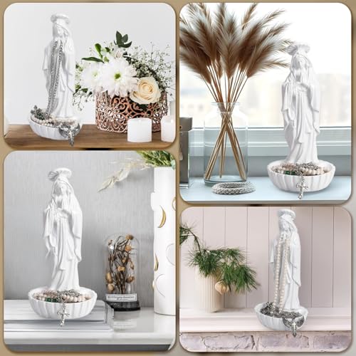 Estatua Virgen María Católica Blanca 25.9 cm Resina miniatura 6