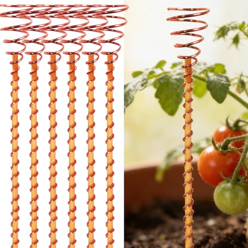 6pcs Copper Garden Stakes,13'' Copper Rods for Garden,Electroculture Gardening Antenna for Outdoor Plants Stakes for Gardening Tensor Rings Electro Culture Coil Wire for Growing Plants Support