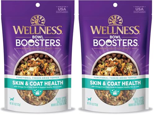 Image of Wellness Bowl Boosters, Dog Food Topper for Small, Medium, & Large Breeds, Grain Free, Natural, Freeze Dried, Skin & Coat Health Chicken, 4 Ounce Bag (Pack of 2)