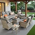 Weaxty Wicker Patio Furniture 8 Piece, Outdoor Sectional Furniture Patio Set with Swivel Chair Ottoman Outdoor Loveseat Sofa for Backyard Garden Deck Dark Gray