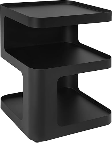 Miniatura 6 de Mesa auxiliar moderna de metal, mesita de noche de acero al carbono de 3 niveles, mesa auxiliar pequeña con almacenamiento abierto, mesa decorativa