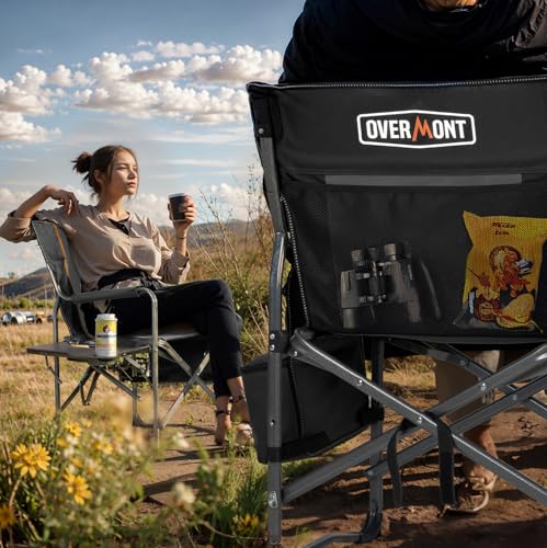 OVERMONT Oversize Directors Camping Chairs for Adults - 180kg Heavy-Duty Folding Outdoor Chairs with Foldable Side Table & Cooler Bag for Outside Festival BBQ Beach Picnic Fish - Image 3