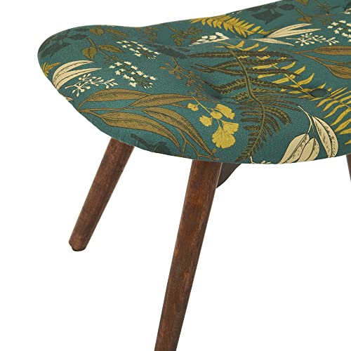 Image of Chumbak Mid Century Modern Foot Rest - Ferns (1 Seater Footrest, Sheesham Wood, Green)