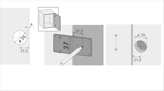 Hettich 351 (Marking Template) MultiBlue-for Pot Hinge with Diameter 26 and 35 mm-Plastic, 1 Piece, Blue