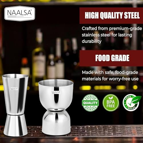 Image of NAALSA UDAN 2Pc Combo Double Sided Peg Measurer 30 & 60 ml, Damru & Tall Peg, Cocktail, Shot Glass, Drink Measuring Bar Tool Jigger Bar Accesories