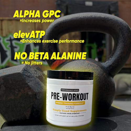 Image of Hybrid Pre Workout Powder Supplement | 250mg Caffeine | Alpha GPC | No Jitters | Energy, Focus, Power, Endurance | for Men & Women | Tried & True Ingredients | 20 Servings
