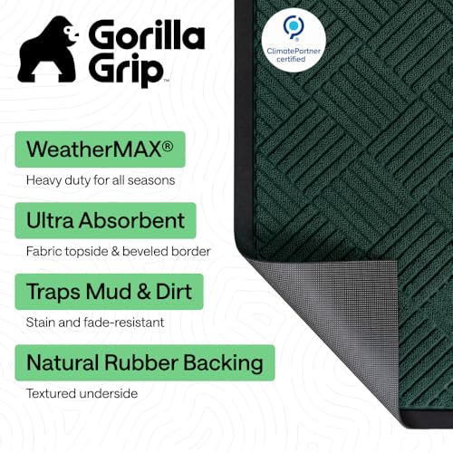 Image of GORILLA GRIP WeatherMAX Door Mat, Indoor Outdoor Use, 47x35, Green Diamond