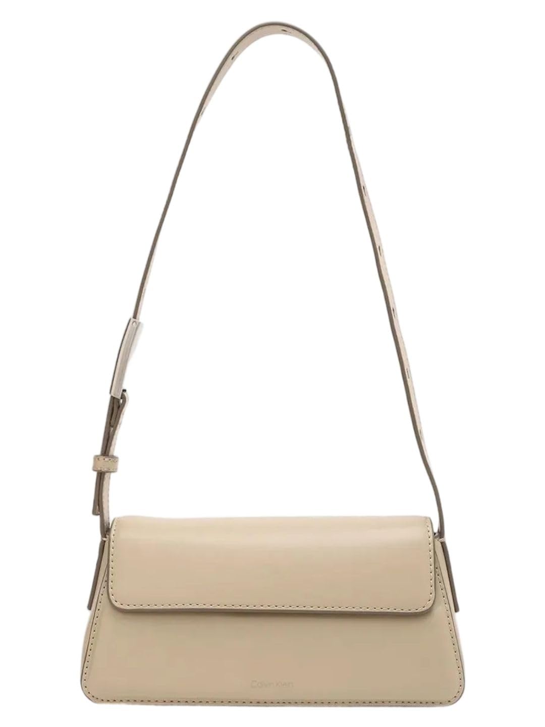 Solid Beige Polyester Baguette Bag