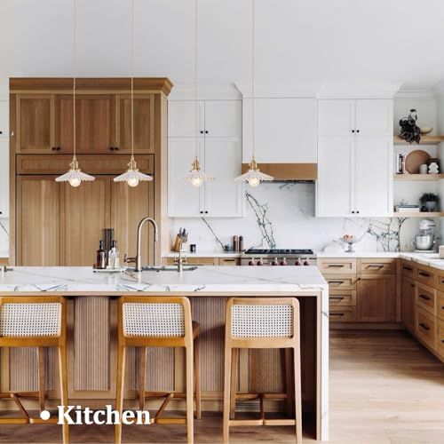 Image of Shenmoyl Pendant Light 2 Pack with White Pleated Ceramic Lmapshade, Brass Vintage Pendant Light Adjustable Hanging Light for Kitchen Island Dining Room Hallway