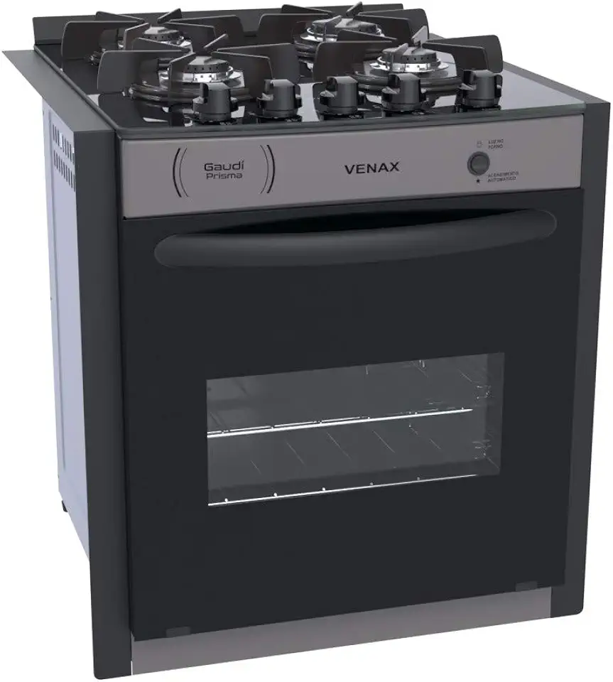 FOGAO A GAS DE EMBUTIR GAUDI PRISMA VITREO 4Q GRAFITE GAS GLP