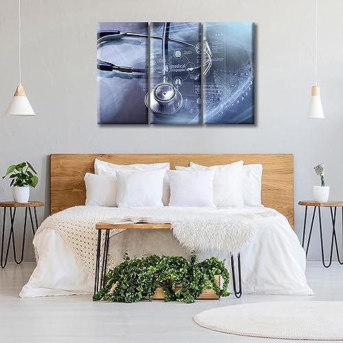 Image of Modern Medicine Cardiology Concept Paintings Wall Art 3 Panels Stethoscope and Medical Paintings for Wall Decorations Wall Prints Giclee Print Gallery Packaging Artwork Ready to Hang (42 inchWx28 inchH)