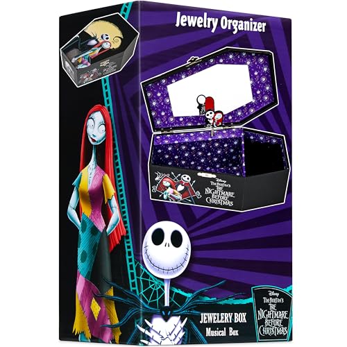 Get Trend Disney The Nightmare Before Christmas Musical Jewelry Box for Girls Mirror Wind Up Music Jewelry Organizer Gifts for Girls (Black TBNC)
