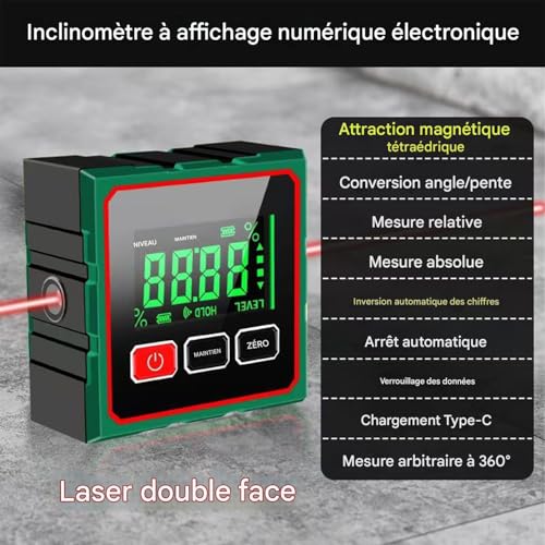 Mesureur d'angle numérique et boîtier de niveau magnétique multi-faces pour chantier - 5