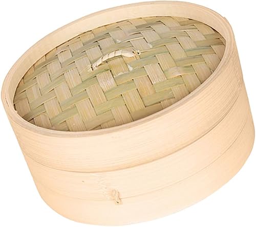 homozy Cesta de vapor de bambú para verduras y mariscos Dim Sum Dumpling Huevo, 6 pulgadas, 7 pulgadas, 8 pulgadas, marrón + marrón, 7.1 in