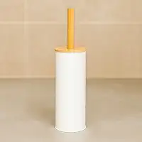 Escova Sanitária Limpeza Vaso Sanitário Privada Moderna Multiuso Higiênica Moderna, Base em Bambu, Preto Ou Branco (LISA BRANCA)