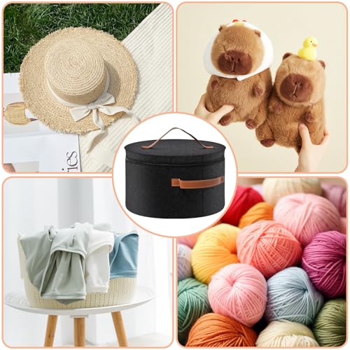 WEFINEST Hutschachtel Rund mit Deckel, 43 x 26cm Zusammenklappbar Filz Hut Aufbewahrungsbox Dunkelgrau Hutkoffer mit Transparentem Fenster und Griff-Reißverschluss Kleideraufbewahrungsbehälter