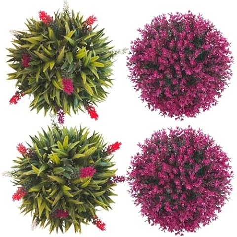 4 Packs 11inch UV Protected Artificial Plant Topiary Balls for Outdoor Decor, Garden Spheres Decorative, Faux Boxwood Balls Plants for The Front Door, Porch, Backyard, Patio and Wedding Cover