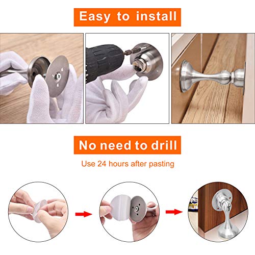 Magnetic Door Stop Brushed Nickel Magnetic Door Stopper Magnet Door Stops With Double-Sided Adhesive Tape No Drilling Wall Mount Door Stop For Keep Your Door Open 4 Pack #TOP3