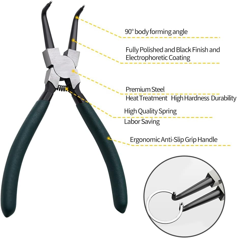 Image of 4pcs 7 inch Snap Ring Pliers with Storage Pouch, 5 /64in Tips