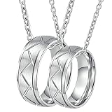 Ayoiow - Collar para parejas enamoradas, colgante de acero inoxidable, anillo de encaje plateado, 8 mm, collar con colgante de anillo