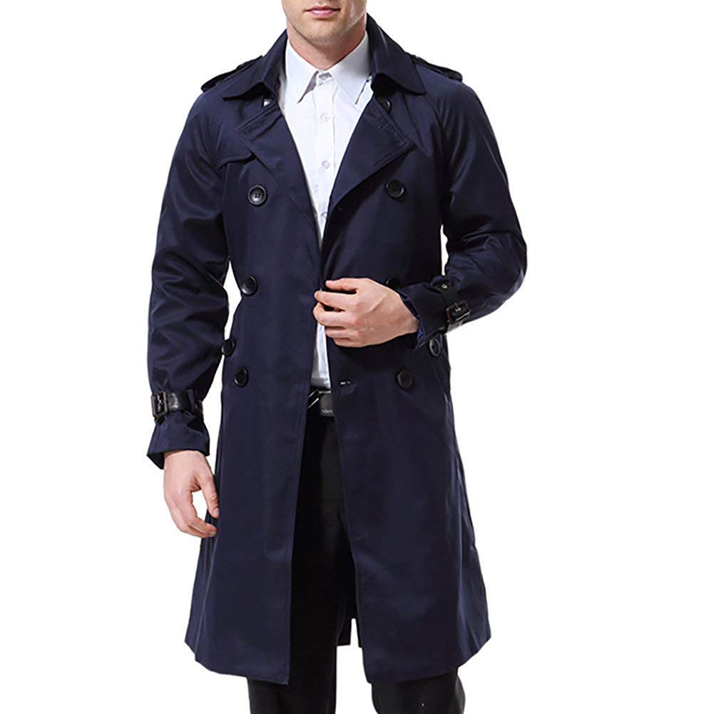Manteau Homme Longue Trench Coat Hiver avec Ceinture Double Boutonnage Pardessus Col Revers Outwear Parka