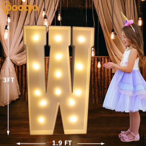 Image of Pooqla 3FT Marquee Light Up Letters, Giant LED Sign Big Mosaic Marquee Letters 3 Feet for Balloons Birthday Anniversary Wedding Party Decoration, Cool White and Warm White Letter W