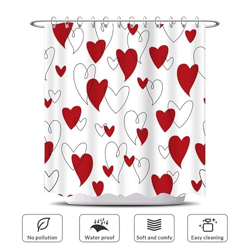 Wollmix WLYLA173UU Red Heart Shower Curtain, Polka Dot Sweethearts Love Valentine'S Day Line Heart Bathroom Fabric Shower Curtain Sets thumb #2