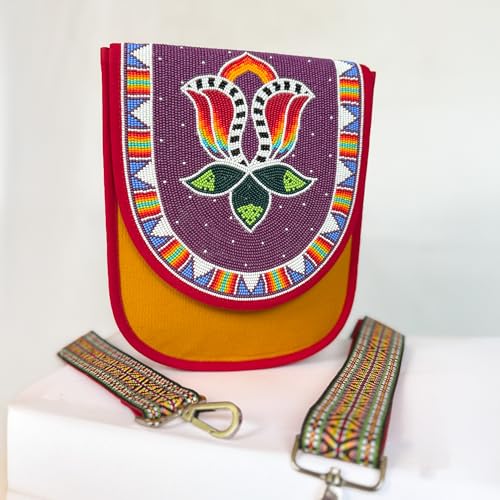 Handmade Beaded Handbag, Native American Style Crossbody bag, Czech Glass Beads Shoulder Bag, Unisex Handbag.4