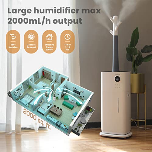 Humidifiers For Home Large Room-Yokekon 2000 Sq Ft, 5.3Gal/20L Large Cool Mist Humidifiers For Whole House, Greenhouse, Commercial Branch Tube Design With 360° Nozzle Sets, Remote, White #TOP2