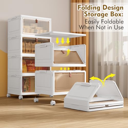 Image of 4 Tier Plastic Storage Bins with Lids 28QT, Stackable, Wheeled, Collapsible, Closet Organizers for Living Room, Office, Dorm