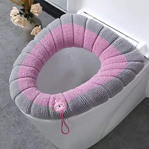 3Pieces Toilet Seat Cover Pads with Handle Toilet Lid Cover Cushion Soft Thicker Stretchable Washable Fits All Oval Toilet Seats (Pink, Green, Grey)