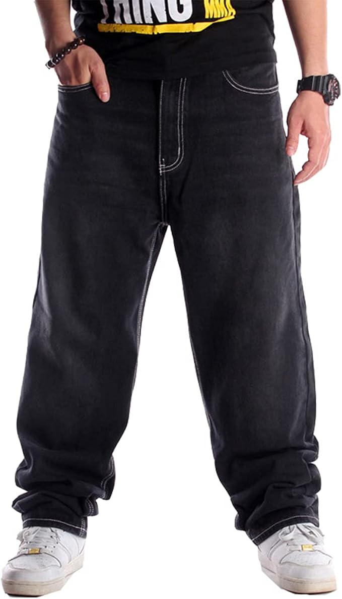 Ruiatoo Men's Baggy Jeans Classic Plain Relaxed Fit Hip Hop Pants Dance