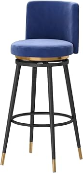Counter Height Bar Stools Set of 1/2/3/4, 360 Swivel Upholstered Chair with Back and Metal Legs, Modern Velvet Counter Stool Kitchen Island Bar Chairs1 PCS Blue 75cm,Black