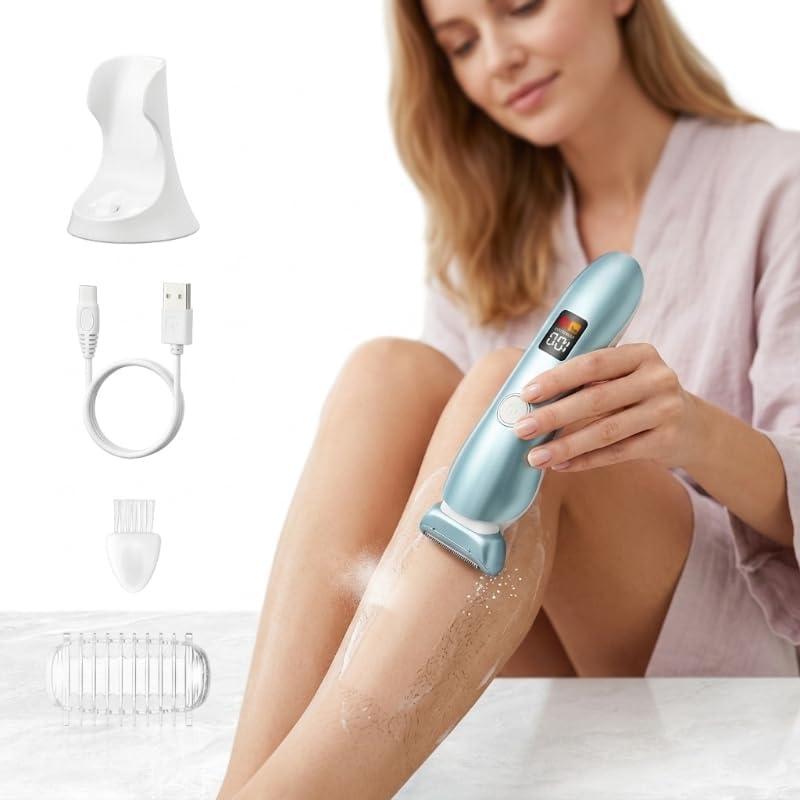 Women's 7-in-1 Electric Shaver with LED Light, Dual-Action Trimmer & Foil System, Waterproof Full-Body Hair Remover for Face Underarms Legs Bikini, Cordless Rechargeable Lady Grooming Kit