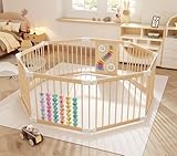 Baby Playpen, Adjustable Shape Play Pen for Toddlers 1-3 Years Foldable Playpen Large Collapsible Wooden Fence Panels with Toys Indoor Play Yard for Baby(55x55x24inch)