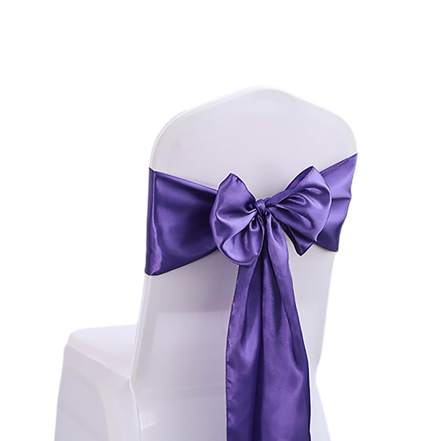 QeeFop 50 Pezzi Satin con Sedie Decorate con Fiocco Design, Decorazione per Sedia in Raso, Fasce in Raso per Sedie, Decorazione per Sedia per Matrimoni, Banchetti, Ricevimenti (Viola