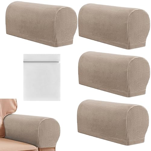 AWAVM 4PCS Housse de Fauteuil avec Sac à Linge,Protection Antidérapante Couvre Accoudoirs,Housses D'accoudoir,Accoudoir de Canapé (Beige)