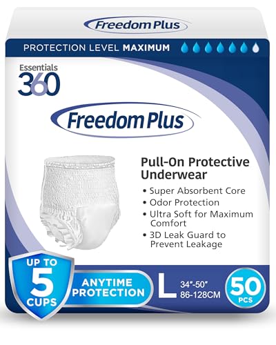 Essentials 360 Freedom Plus Large Adult Diapers, Maximum Absorbency Incontinence