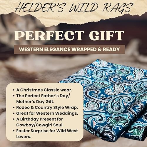 Wild Rag Silk Scarf 36'', Western Cowboy Bandana Square Silky Wild Rags,Teal Black Tie Paisley Tibal Scarves for Men & Women4