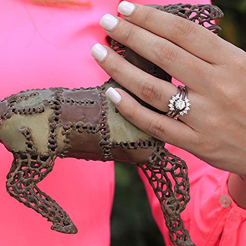 Twobirch Sterling Silver Round Sunburst Halo Ring Guard With Cubic Zirconia (1 Ct.) (Sterling-Silver, 7) #TOP4